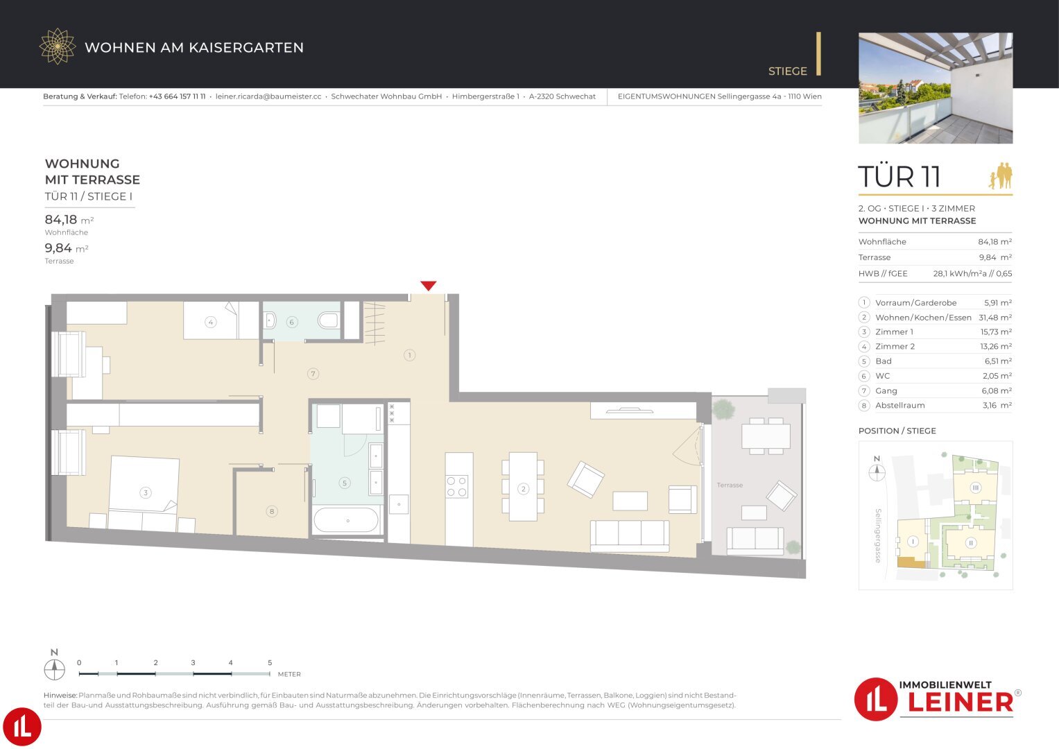 Wohnung zum Kauf 452.000 € 3 Zimmer 84,2 m²<br/>Wohnfläche 2.<br/>Geschoss Wien 1110