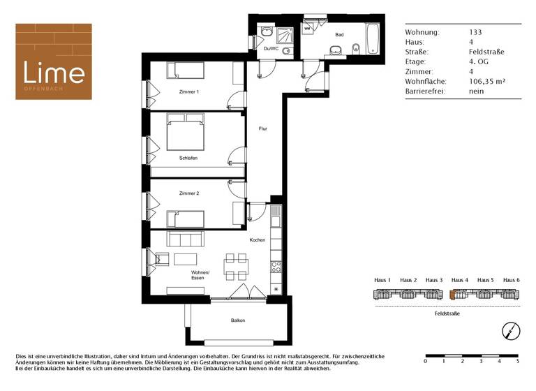 Wohnung zur Miete 1.450 € 4 Zimmer 106,4 m² 4. Geschoss frei ab 01.05.2026 Feldstraße 116 Offenbach am Main Offenbach 63071