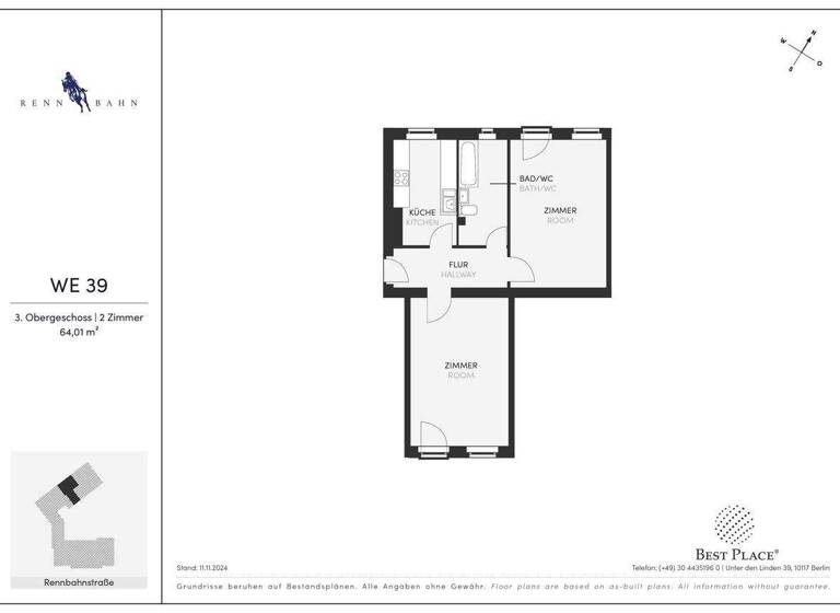Wohnung zum Kauf provisionsfrei 299.000 € 2 Zimmer 64 m² 3. Geschoss Rennbahnstrasse 25 Weißensee Berlin 13086