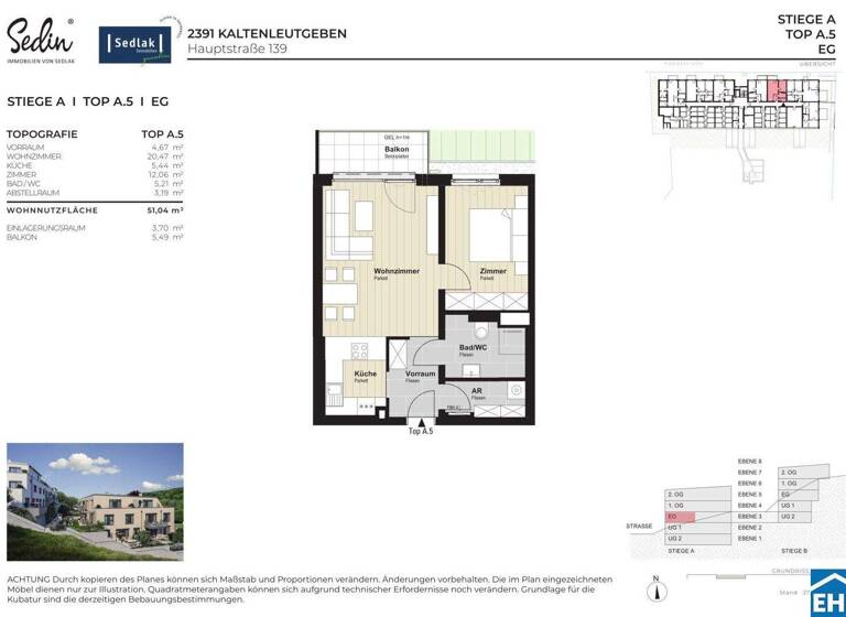 Wohnung zum Kauf - Erstbezug provisionsfrei 235.000 € 2 Zimmer 51 m² EG Hauptstraße Kaltenleutgeben 2391