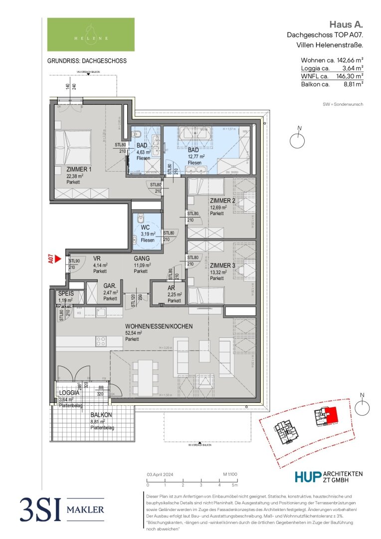 Wohnung zum Kauf 899.100 € 4 Zimmer 142,7 m²<br/>Wohnfläche 2.<br/>Geschoss Helenenstraße 1 Baden 2500