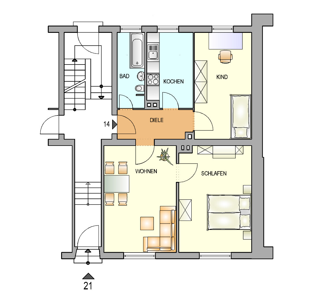 Wohnung zur Miete 403 € 3 Zimmer 63,9 m²<br/>Wohnfläche EG<br/>Geschoss 01.05.2025<br/>Verfügbarkeit Grünstraße 21 Zentralpunkt Remscheid 42859