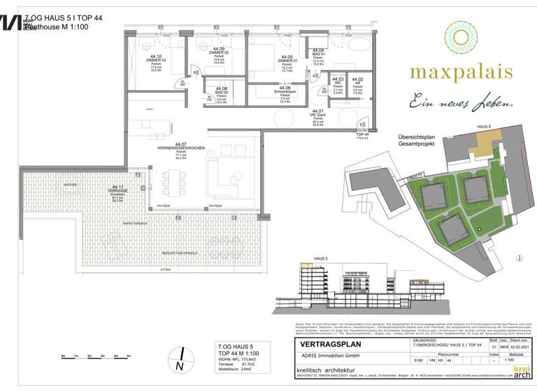 Penthouse zum Kauf - Erstbezug 1.450.000 € 4 Zimmer 173,9 m² 7. Geschoss Lind Villach 9500