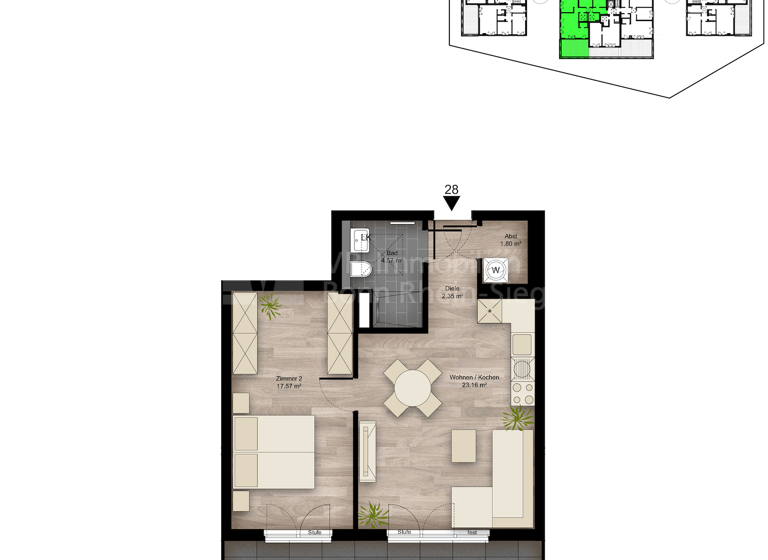 Wohnung zum Kauf - Erstbezug provisionsfrei 359.900 € 2 Zimmer 57,1 m² Elisabeth-Habeth-Weg 24-32 Witterschlick Alfter 53347