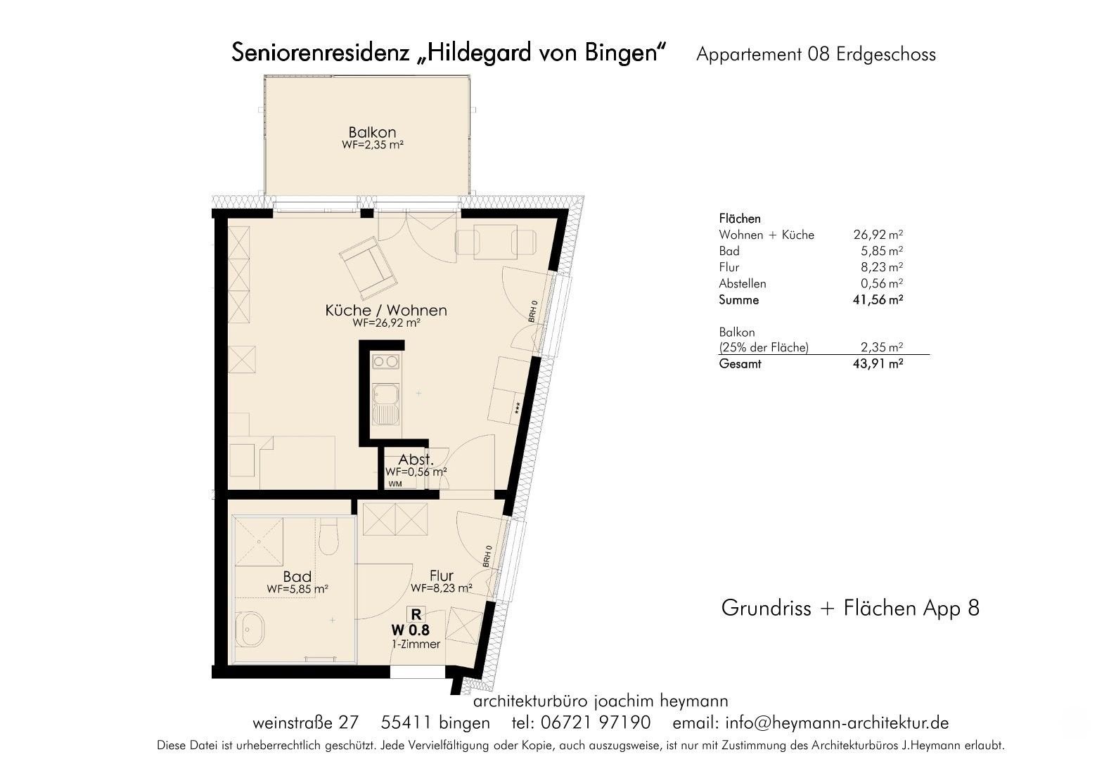 Apartment zur Miete 604 € 1 Zimmer 46 m²<br/>Wohnfläche EG<br/>Geschoss ab sofort<br/>Verfügbarkeit Bingen Bingen am Rhein 55411