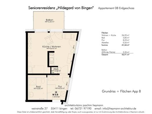 Studio zur Miete 604 € 1 Zimmer 46 m² EG frei ab sofort Bingen Bingen am Rhein 55411
