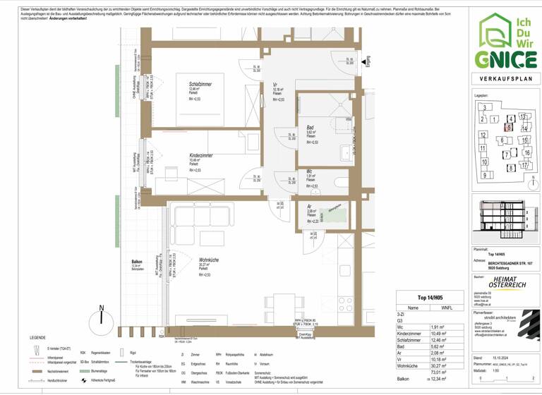 Wohnung zum Kauf 408.732 € 3 Zimmer 73 m²<br/>Wohnfläche 3.<br/>Geschoss Berchtesgadner Straße 107B Morzg Salzburg 5020
