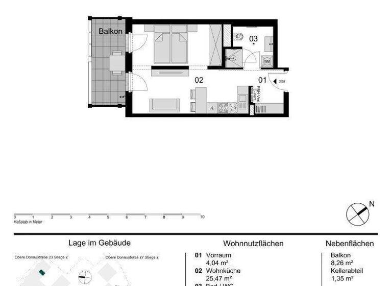 Wohnung zum Kauf - Erstbezug 313.000 € 1,5 Zimmer 34,6 m² 3. Geschoss Obere Donaustraße 23 Wien 1020