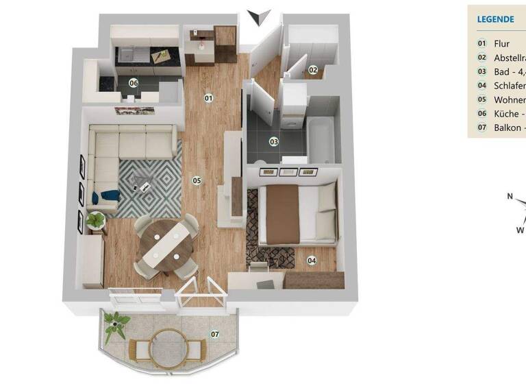 Wohnung zum Kauf 329.000 € 1,5 Zimmer 43,4 m² frei ab 01.04.2026 Ottobrunn 85521