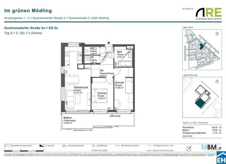 Wohnung zum Kauf - Erstbezug provisionsfrei 422.750 € 3 Zimmer 67,8 m² 2. Geschoss Guntramsdorfer Straße 2a Mödling 2340