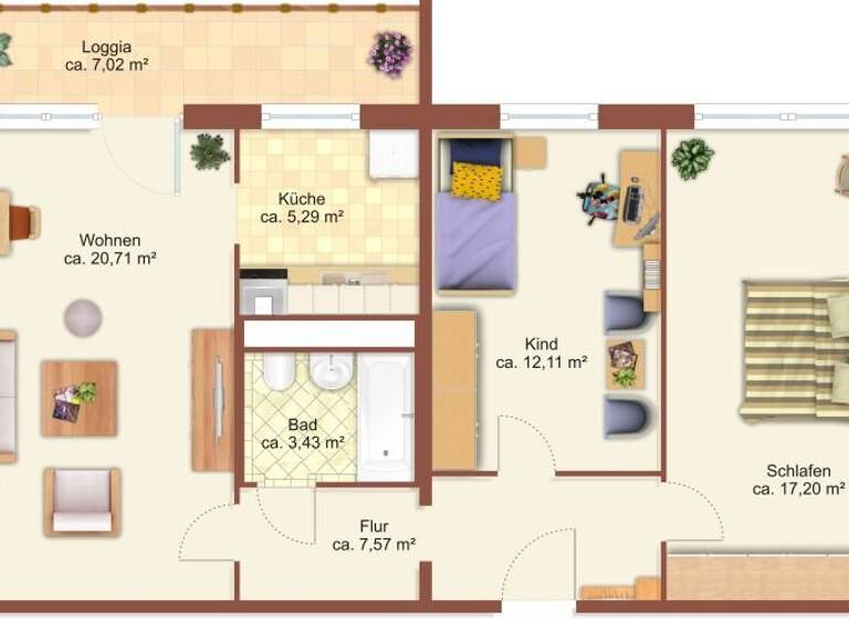 Wohnung zur Miete 370 € 3 Zimmer 69,8 m²<br/>Wohnfläche 2.<br/>Geschoss Bruno-Granz-Straße 14 Morgenleite Chemnitz 09122