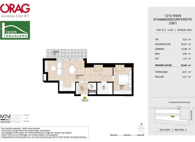 Wohnung zur Miete 741 € 2 Zimmer 54,9 m² Wien 1210