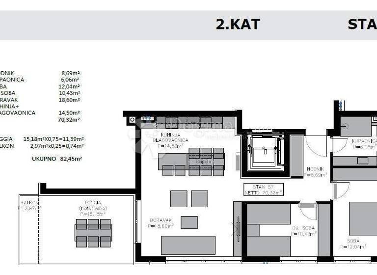 Wohnung zum Kauf 288.354 € 3 Zimmer 82 m² 2. Geschoss Privlaka