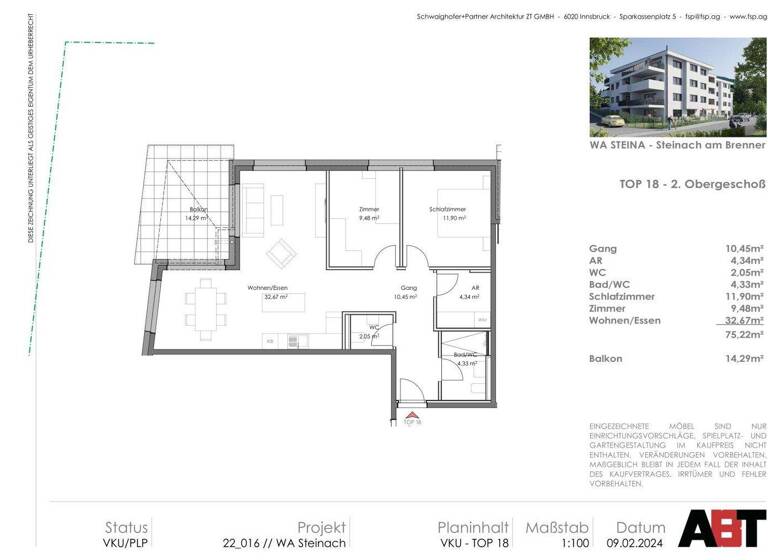 Wohnung zum Kauf - Erstbezug 417.020 € 3 Zimmer 75,2 m² 2. Geschoss Steinach am Brenner 6150