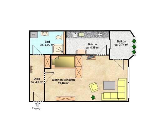 Studio zur Miete 430 € 1 Zimmer 33,6 m² 1. Geschoss frei ab sofort Innenstadt Erlangen 91052