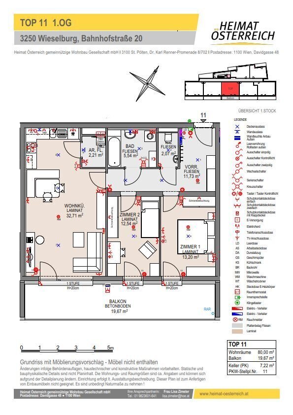 Wohnung zur Miete 712 € 3 Zimmer 80 m²<br/>Wohnfläche 1.<br/>Geschoss Bahnhofstraße Wieselburg 3250