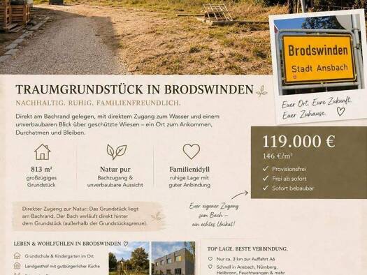 Grundstück zum Kauf provisionsfrei 119.000 € 813 m² Grundstück Wallersdorfer Straße 9 Brodswinden Ansbach 91522