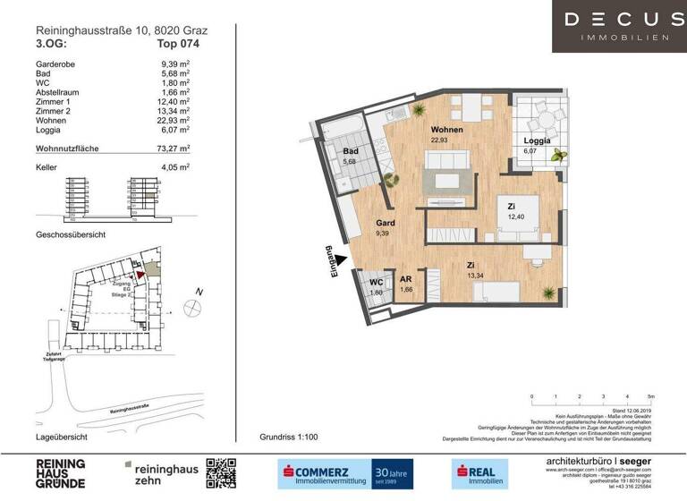 Wohnung zur Miete 805 € 3 Zimmer 67,2 m² 3. Geschoss frei ab 01.04.2026 Eggenberg Graz 8020