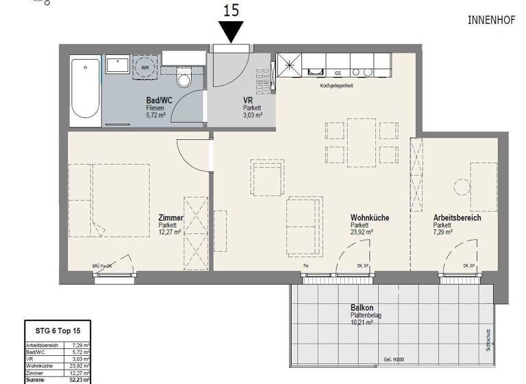 Wohnung zur Miete 715 € 2 Zimmer 52,2 m² 2. Geschoss frei ab 01.05.2026 Wien 1110