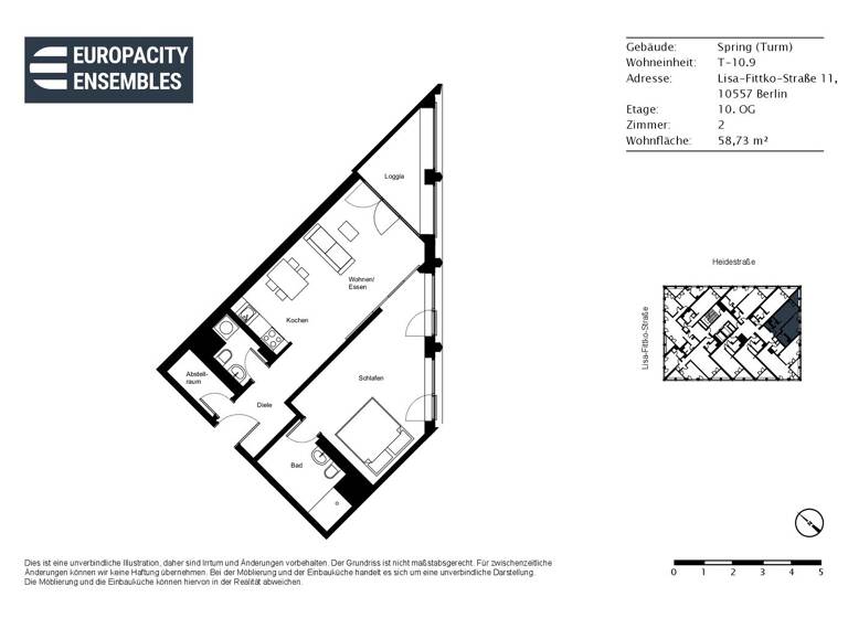 Wohnung zur Miete - Erstbezug 1.585 € 2 Zimmer 58,7 m² 10. Geschoss Lisa-Fittko-Straße 11 Moabit Berlin 10557
