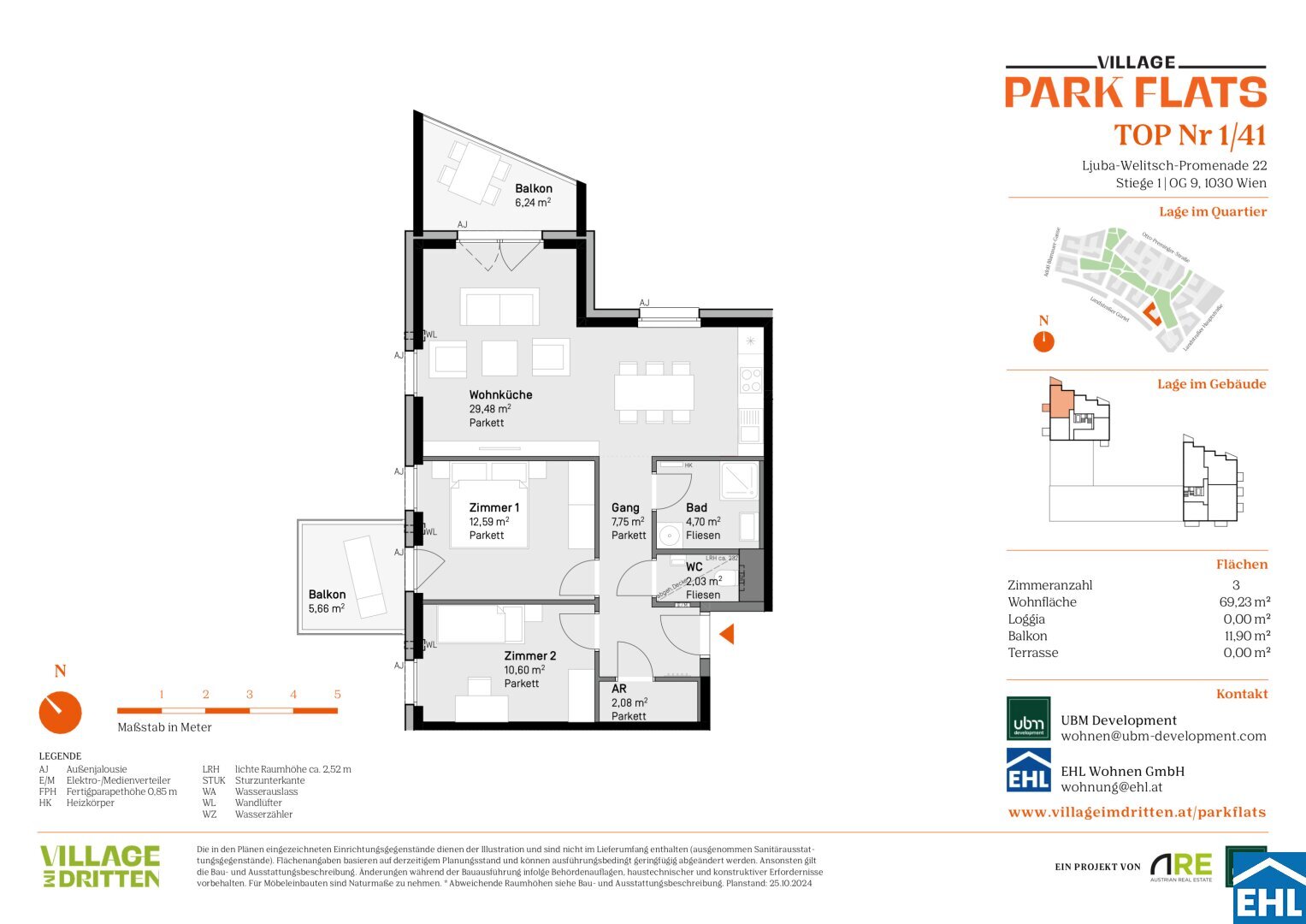 Wohnung zum Kauf 605.000 € 3 Zimmer 69,2 m²<br/>Wohnfläche 9.<br/>Geschoss Ljuba-Welitsch-Promenade Wien 1030