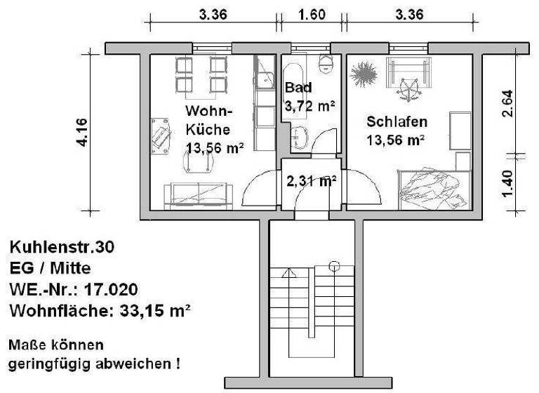 Studio zur Miete 549 € 1 Zimmer 33,2 m² frei ab sofort Kuhlenstr. 30 Innenstadt Minden 32427