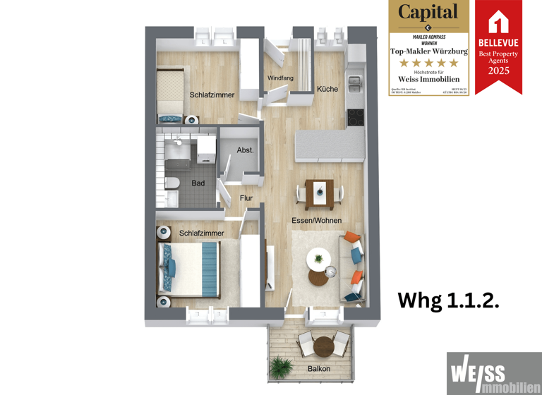 Wohnung zum Kauf - Erstbezug 360.718 € 3 Zimmer 69,4 m² 1. Geschoss Hilpoltstein Hilpooltstein 91161