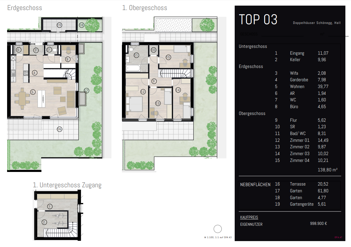 Doppelhaushälfte zum Kauf provisionsfrei 998.900 € 6 Zimmer 138,8 m²<br/>Wohnfläche Krajnc-Straße Hall in Tirol 6060