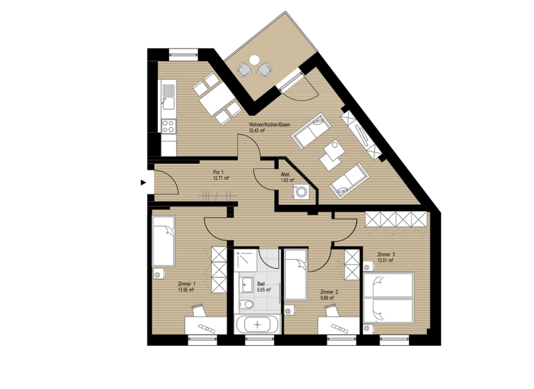 Wohnung zur Miete 1.084 € 4 Zimmer 94,3 m² 4. Geschoss Innenstadt Halle (Saale) 06112