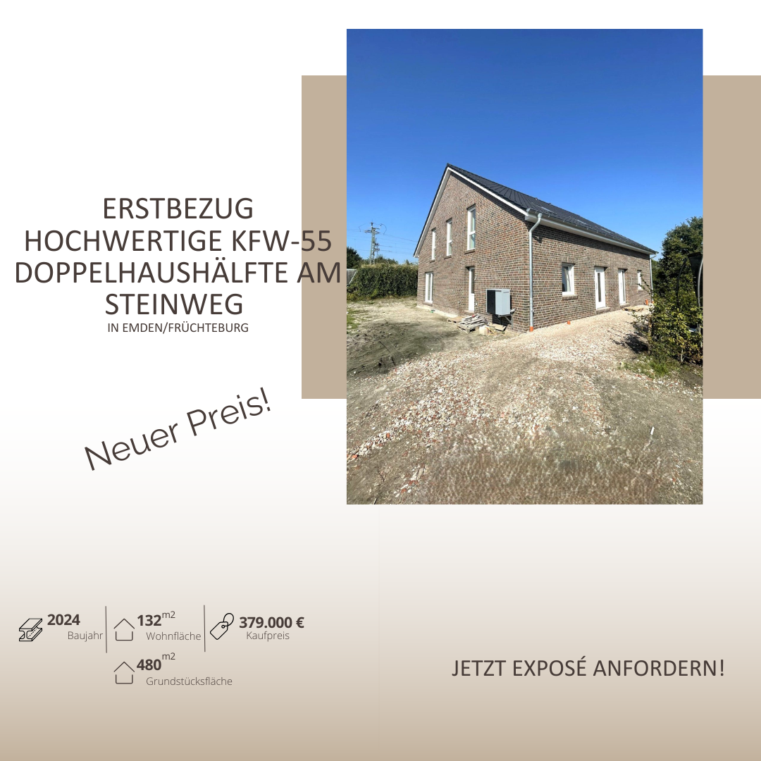 Doppelhaushälfte zum Kauf 379.000 € 131,8 m²<br/>Wohnfläche 480,3 m²<br/>Grundstück Marie-Juchacz-Straße Früchteburg Emden 26721