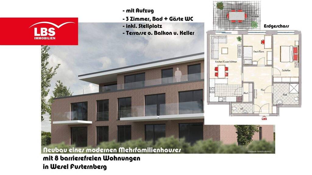 Wohnung zum Kauf provisionsfrei 325.000 € 3 Zimmer 76,4 m² Fusternberg/Wackenbruch Wesel 46485
