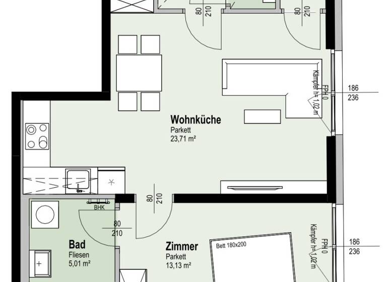 Wohnung zum Kauf - Erstbezug 319.500 € 2 Zimmer 47,3 m² 3. Geschoss Fahrbachgasse 6 Wien 1210