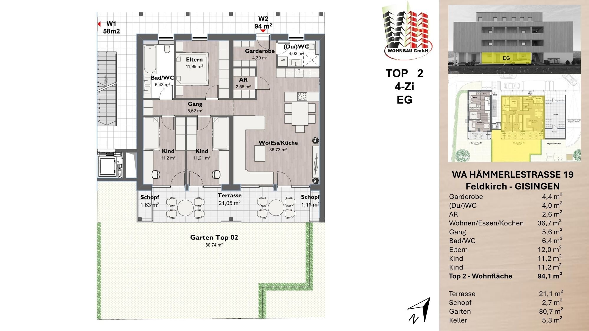 Wohnung zum Kauf provisionsfrei 600.000 € 4 Zimmer 94 m²<br/>Wohnfläche EG<br/>Geschoss Hämmerlestraße 19 Feldkirch 6800