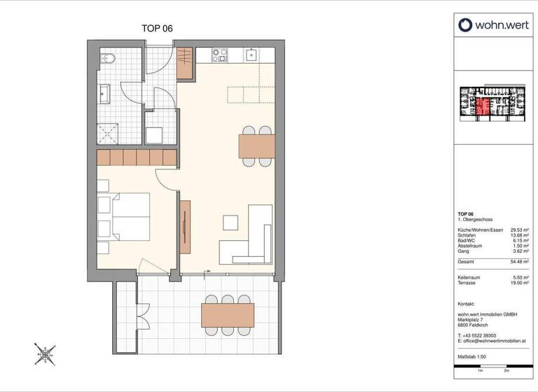Terrassenwohnung zum Kauf - Erstbezug 380.000 € 2 Zimmer 54,5 m² 1. Geschoss Kalkofenweg 24 B+C Götzis 6840