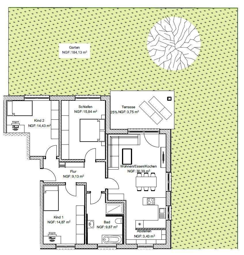 Immobilie in Nordendorf - Wohnung EG - Nr. 1 in ruhiger Siedlungslage, EH 40 mit QNG - Bild 4