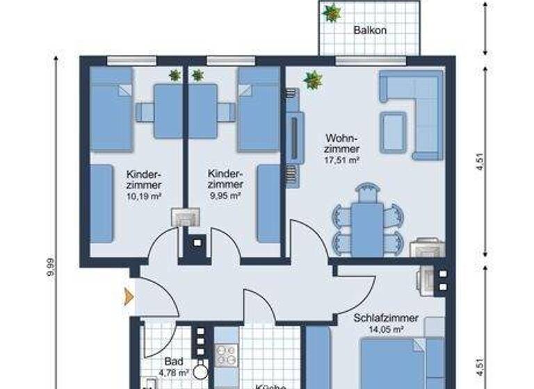 Wohnung zum Kauf 155.000 € 4 Zimmer 68,5 m² 1. Geschoss frei ab sofort Beethovenstr.1 Knieper Nord Stralsund 18435