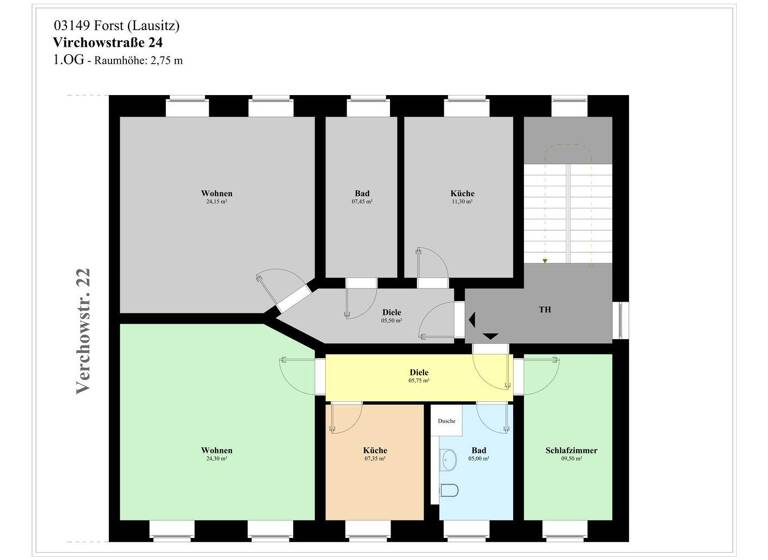 Studio zur Miete 1 Zimmer 48,4 m² 1. Geschoss frei ab sofort Virchowstraße 24 Forst-Stadt Forst (Lausitz) 03149