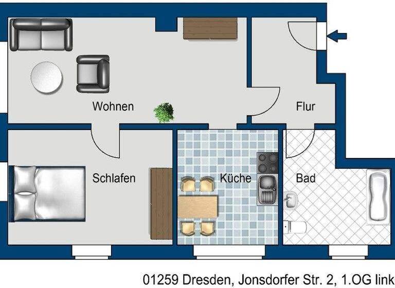 Wohnung zur Miete 545 € 2 Zimmer 59,8 m² 1. Geschoss frei ab 08.03.2026 Jonsdorfer Str. 2 Großzschachwitz Dresden 01259