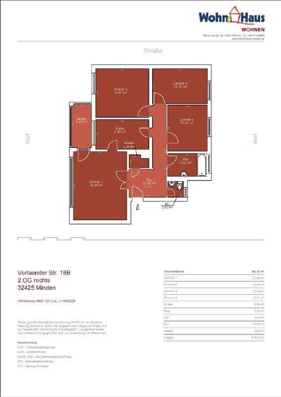 Wohnung zur Miete nur mit Wohnberechtigungsschein 799 € 4 Zimmer 85 m²<br/>Wohnfläche ab sofort<br/>Verfügbarkeit Vorlaenderstr. 18b Bärenkämpen 1 Minden 32425