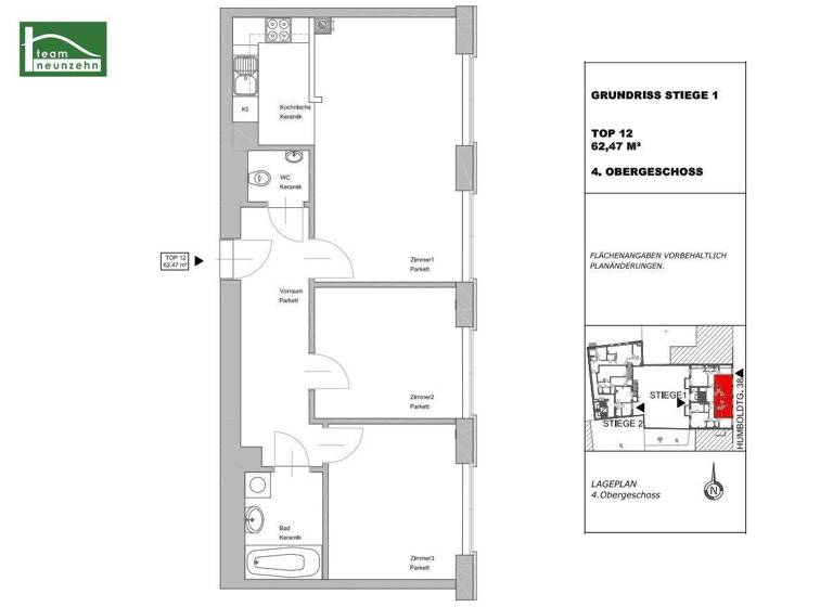 Wohnung zur Miete 865 € 3 Zimmer 62,5 m² 4. Geschoss Humboldtgasse 38 Wien 1100