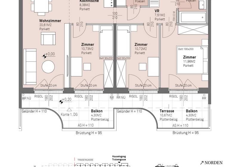 Wohnung zum Kauf - Erstbezug 645.900 € 4 Zimmer 78,6 m² 6. Geschoss frei ab 30.06.2028 Traisengasse 20-22 Wien 1200