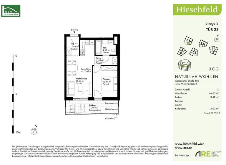 Wohnung zum Kauf - Erstbezug provisionsfrei 255.100 € 2 Zimmer 46 m² 3. Geschoss Gerasdorfer Straße 105 Wien 1210