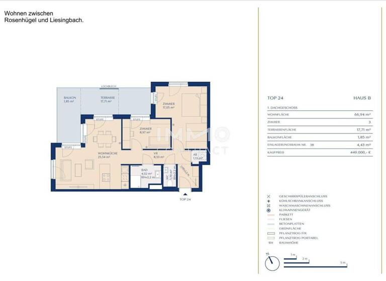 Wohnung zum Kauf - Erstbezug provisionsfrei 449.000 € 3 Zimmer 66,9 m² 5. Geschoss Wien 1230