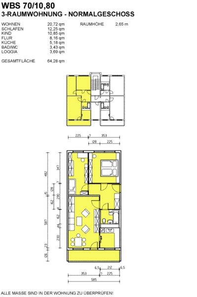 Wohnung zur Miete nur mit Wohnberechtigungsschein 467 € 3 Zimmer 64,3 m²<br/>Wohnfläche 4.<br/>Geschoss 10.01.2025<br/>Verfügbarkeit Finsterwalder Str. 6 Prohlis-Süd (Finsterwalder Str.-Ost) Dresden 01239