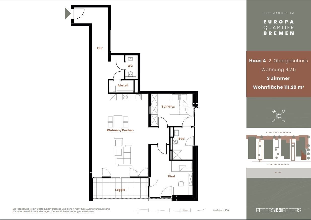 Wohnung zur Miete 1.449 € 3 Zimmer 110,8 m²<br/>Wohnfläche 2.<br/>Geschoss 01.02.2025<br/>Verfügbarkeit Häfen - Handelshäfen Bremen 28217