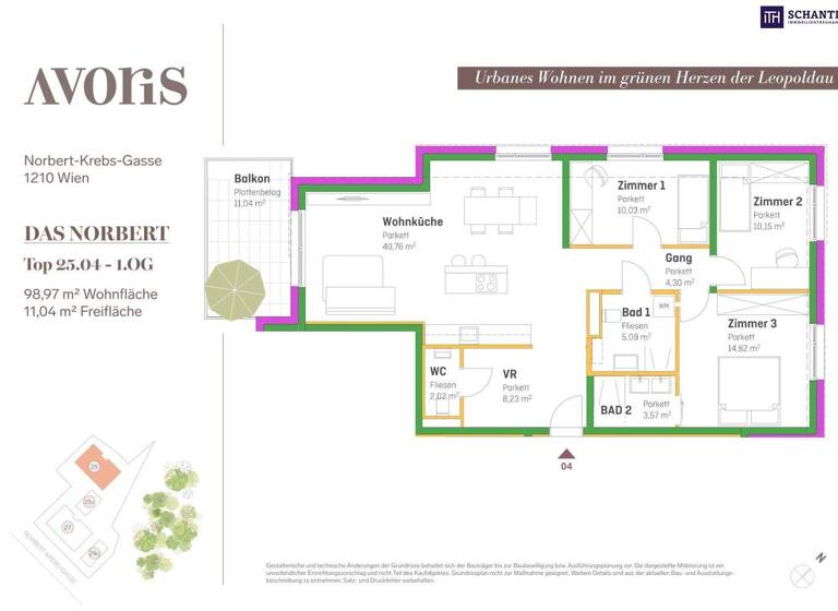 Wohnung zum Kauf - Erstbezug 542.000 € 4 Zimmer 99 m² 1. Geschoss Norbert-Krebs-Gasse Wien 1210