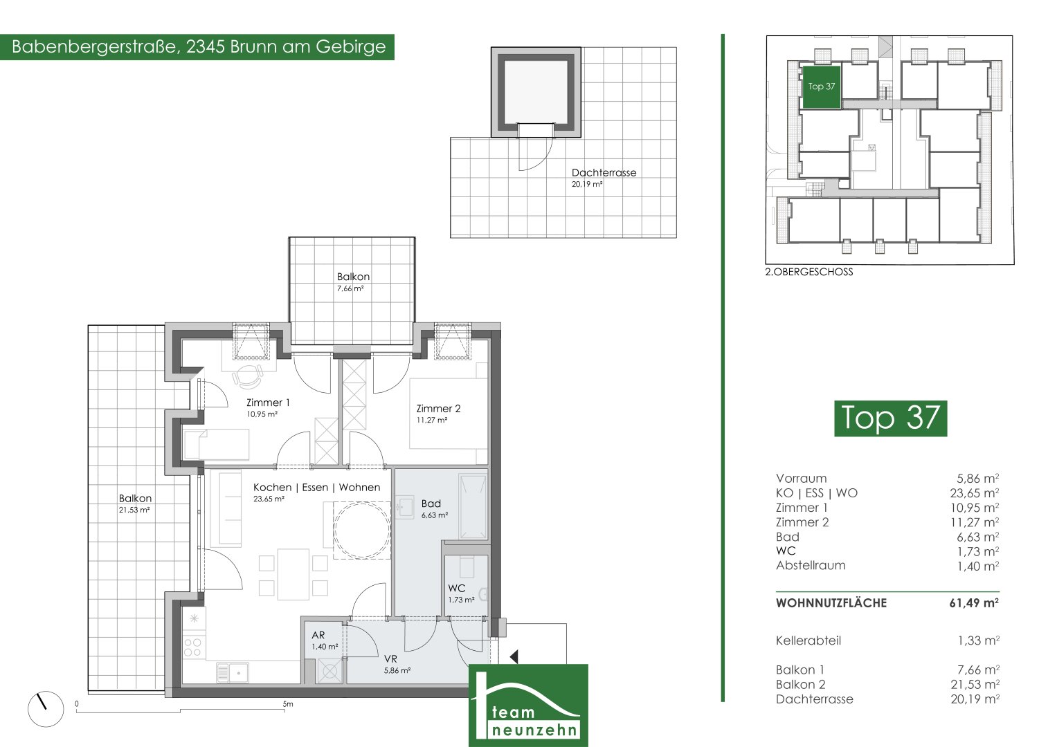 Wohnung zur Miete 1.161 € 3 Zimmer 61,7 m²<br/>Wohnfläche 2.<br/>Geschoss Babenbergerstraße 11-13 Brunn am Gebirge 2345