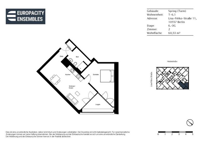 Wohnung zur Miete - Erstbezug 1.405 € 2 Zimmer 60,5 m² 6. Geschoss Lisa-Fittko-Straße 11 Moabit Berlin 10557