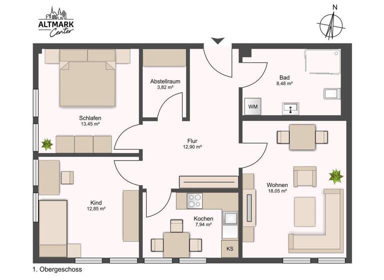 Wohnung zur Miete 833 € 2 Zimmer 77,5 m² 3. Geschoss Salzwedel 29410