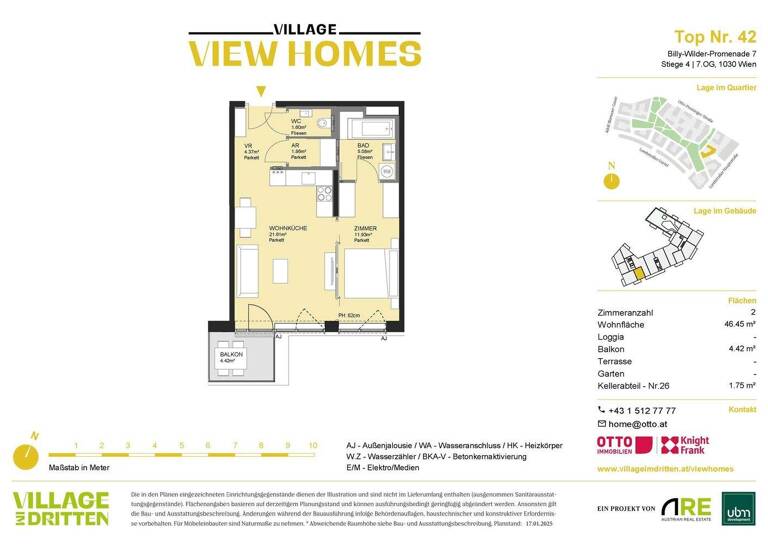 Wohnung zum Kauf - Erstbezug 399.000 € 2 Zimmer 46,5 m² 7. Geschoss Wien 1030